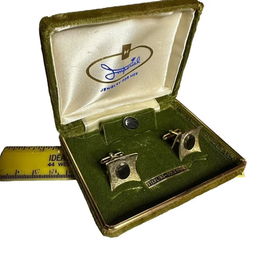Vintage gold finish sterling silver Cufflinks and tie stud